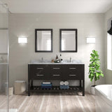 Virtu USA Caroline Estate 60" Double Bath Vanity with White Marble Top and Square Sinks with Brushed Nickel Faucets with Matching Mirrors