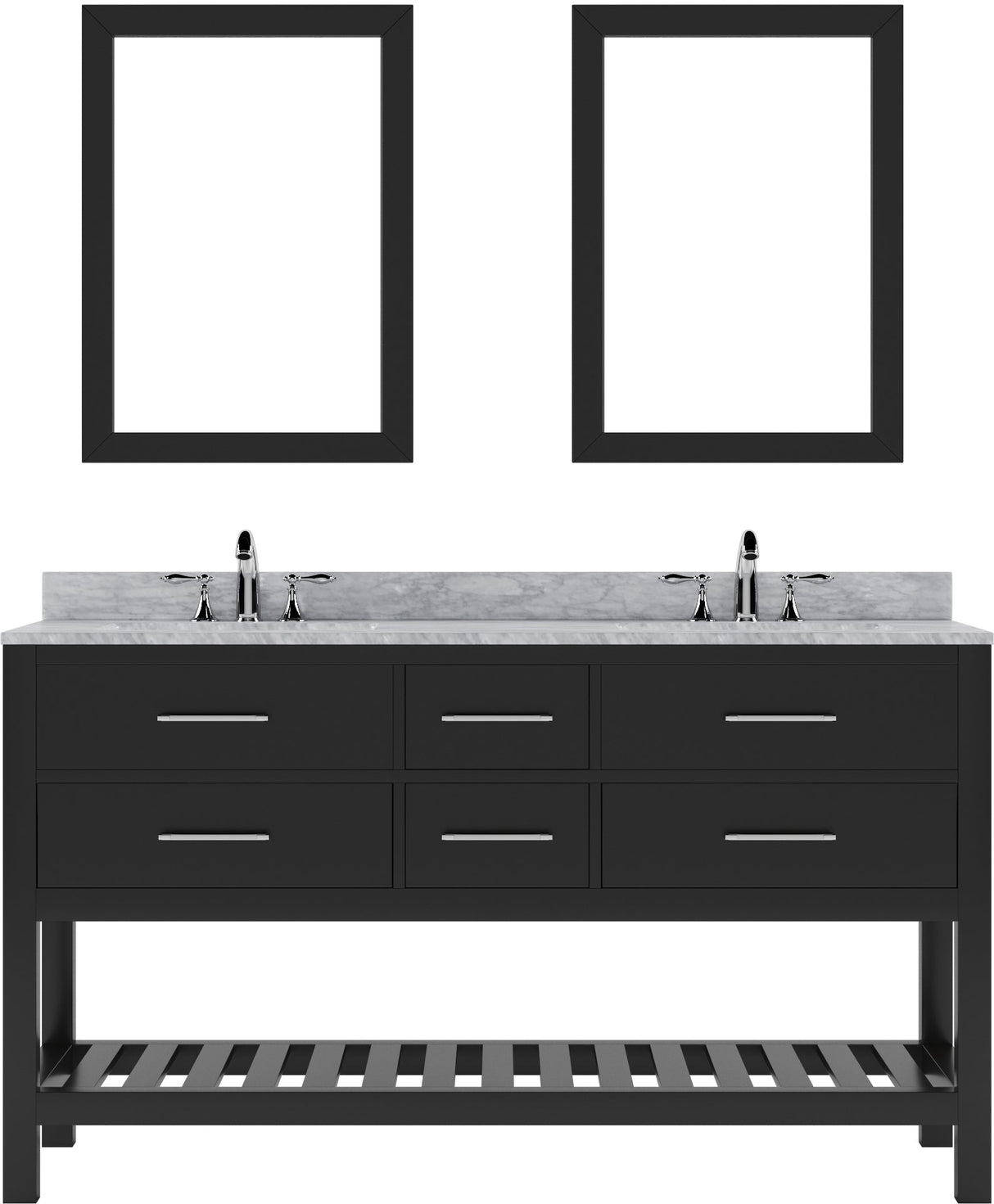 Virtu USA Caroline Estate 60" Double Bath Vanity with Marble Top and Square Sink with Brushed Nickel Faucet and Mirrors - Luxe Bathroom Vanities