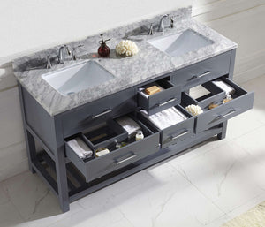 Virtu USA Caroline Estate 60" Double Bath Vanity with White Marble Top and Square Sinks with Matching Mirror