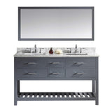 Virtu USA Caroline Estate 60" Double Bath Vanity with Marble Top and Square Sink with Polished Chrome Faucet and Mirror - Luxe Bathroom Vanities