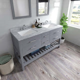 Virtu USA Caroline Estate 60" Double Bath Vanity with White Marble Top and Square Sinks with Matching Mirrors