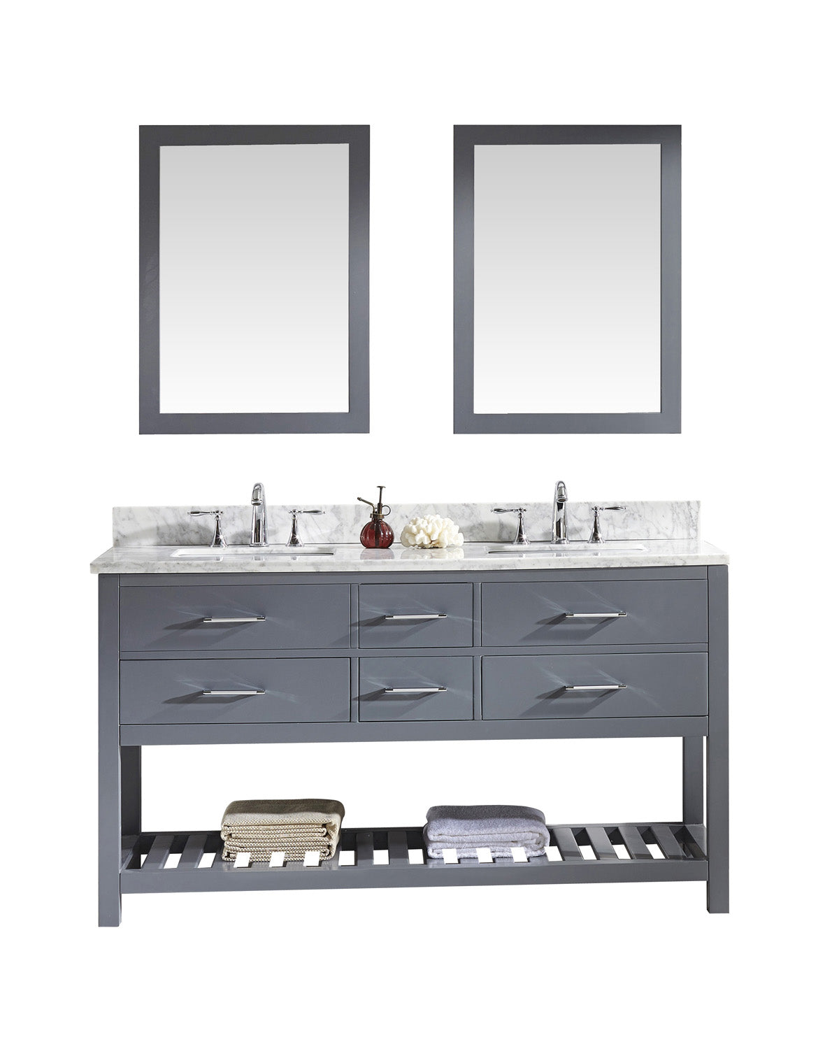 Virtu USA Caroline Estate 60" Double Bath Vanity with Marble Top and Square Sink with Mirrors - Luxe Bathroom Vanities