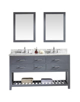 Virtu USA Caroline Estate 60" Double Bath Vanity with Marble Top and Square Sink with Mirrors - Luxe Bathroom Vanities