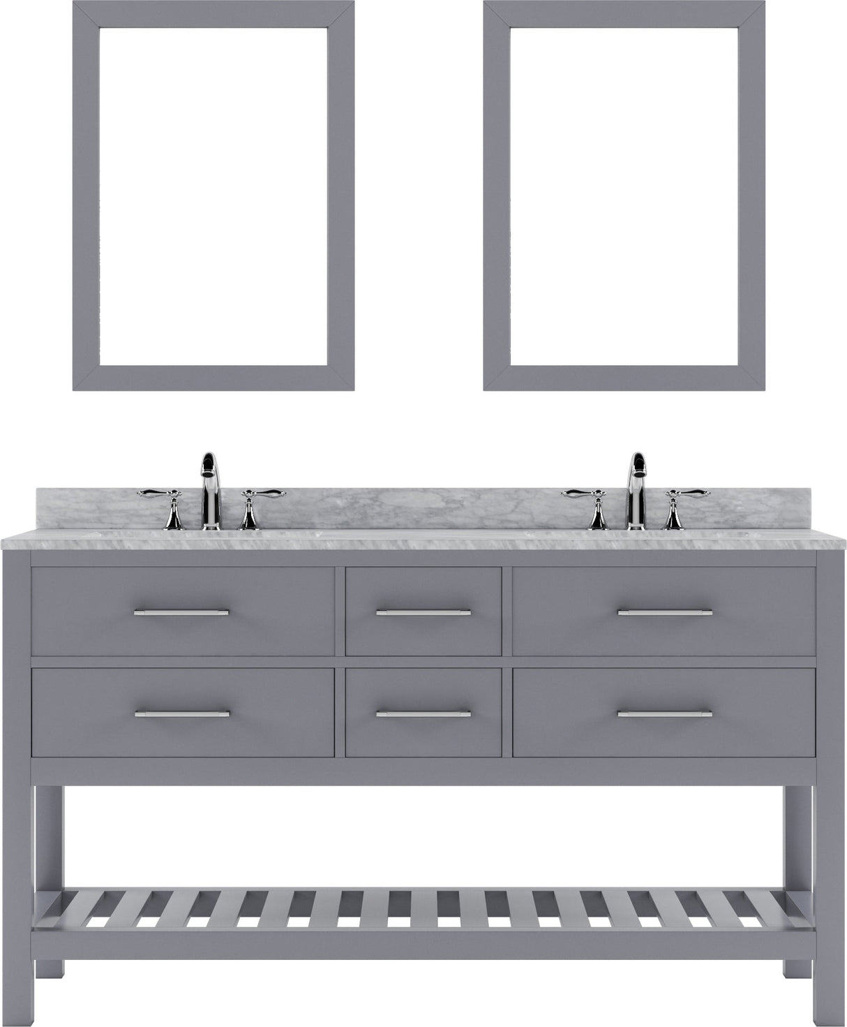 Virtu USA Caroline Estate 60" Double Bath Vanity with Marble Top and Square Sink with Brushed Nickel Faucet and Mirrors - Luxe Bathroom Vanities