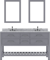 Virtu USA Caroline Estate 60" Double Bath Vanity with Marble Top and Square Sink with Brushed Nickel Faucet and Mirrors - Luxe Bathroom Vanities