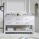Virtu USA Caroline Estate 60" Double Bath Vanity with White Marble Top and Square Sinks with Brushed Nickel Faucets