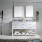 Virtu USA Caroline Estate 60" Double Bath Vanity with White Marble Top and Square Sinks with Polished Chrome Faucets