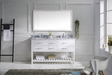 Virtu USA Caroline Estate 60" Double Bath Vanity with White Marble Top and Square Sinks with Polished Chrome Faucets with Matching Mirror