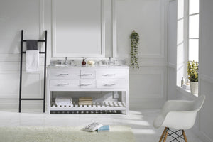 Virtu USA Caroline Estate 60" Double Bath Vanity with White Marble Top and Square Sinks