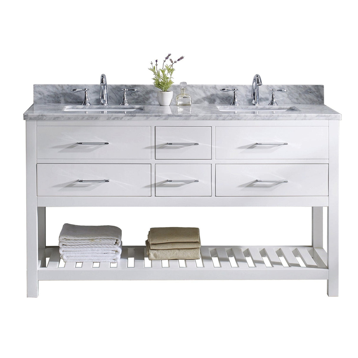 Virtu USA Caroline Estate 60" Double Bath Vanity with White Marble Top and Square Sinks