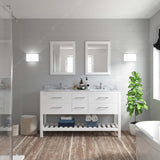 Virtu USA Caroline Estate 60" Double Bath Vanity with White Marble Top and Square Sinks with Matching Mirrors