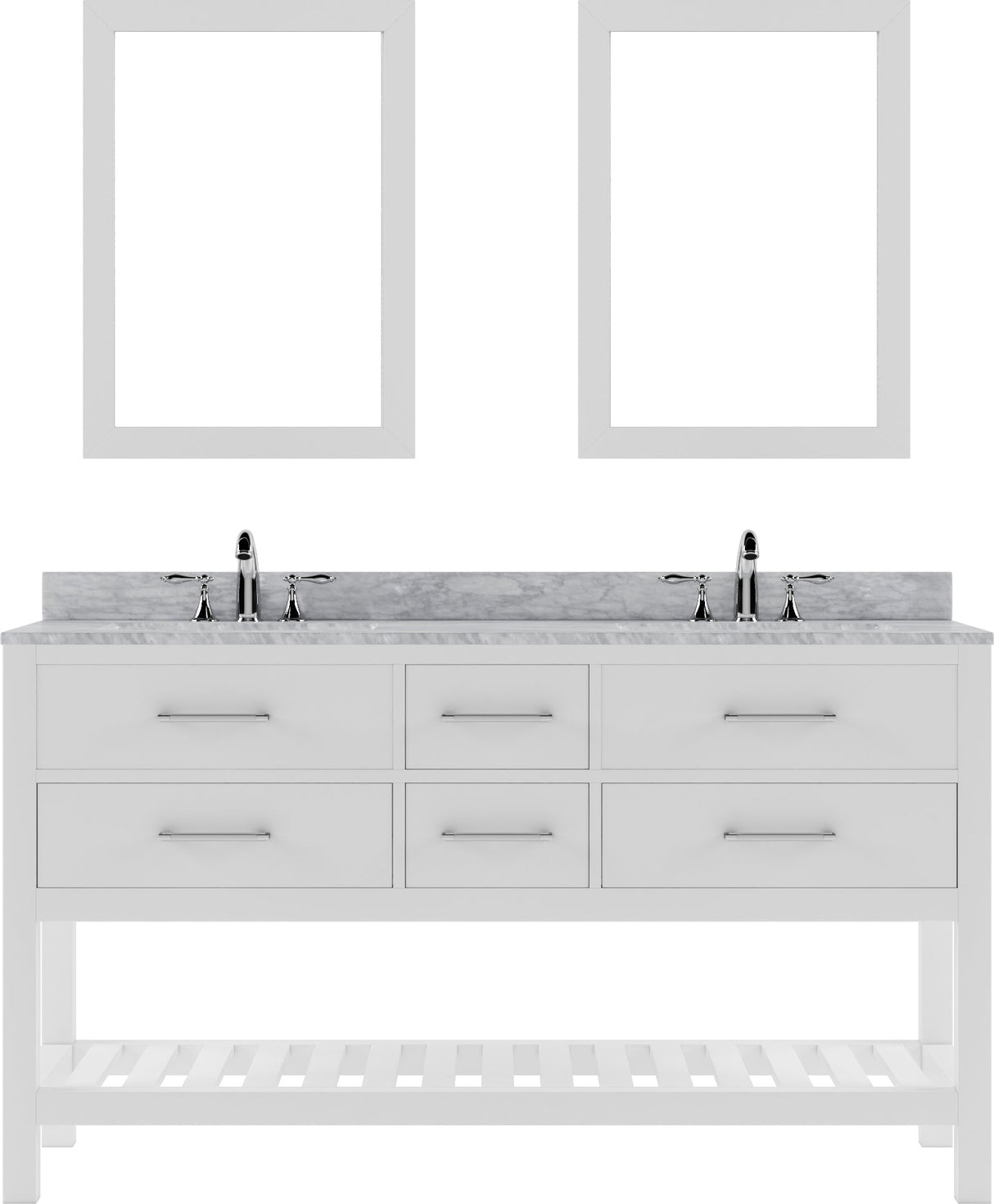 Virtu USA Caroline Estate 60" Double Bath Vanity with Marble Top and Square Sink with Brushed Nickel Faucet and Mirrors - Luxe Bathroom Vanities