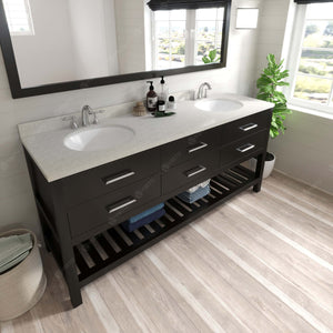 Virtu USA Caroline Estate 72" Double Bath Vanity with Dazzle White Top and Round Sinks with Brushed Nickel Faucets with Matching Mirror