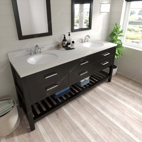 Virtu USA Caroline Estate 72" Double Bath Vanity with Dazzle White Top and Square Sinks with Brushed Nickel Faucets with Matching Mirrors