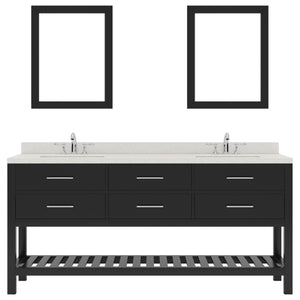 Virtu USA Caroline Estate 72" Double Bath Vanity with Dazzle White Top and Round Sinks with Polished Chrome Faucets with Matching Mirrors - Luxe Bathroom Vanities