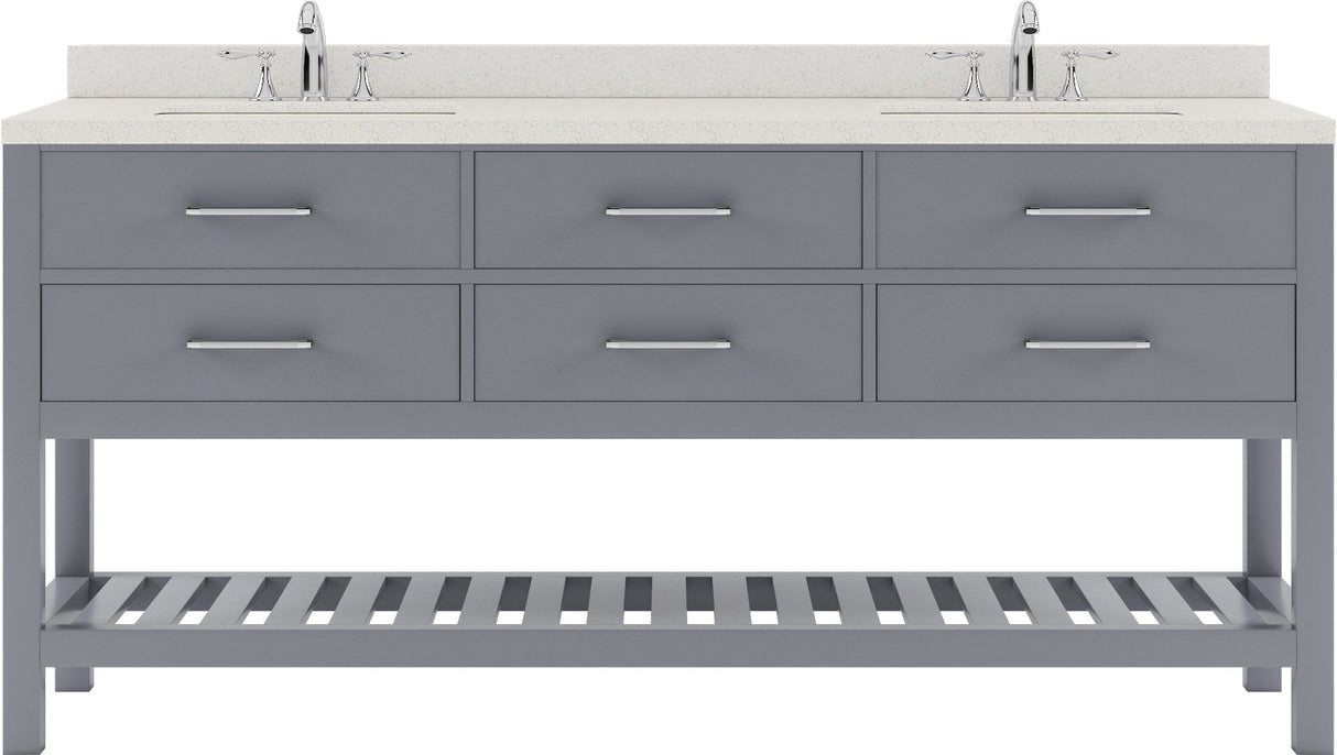 Virtu USA Caroline Estate 72" Double Bath Vanity with Dazzle White Top and Square Sinks with Brushed Nickel Faucets with Matching Mirrors
