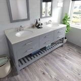 Virtu USA Caroline Estate 72" Double Bath Vanity with Dazzle White Quartz Top and Round Sinks with Matching Mirrors