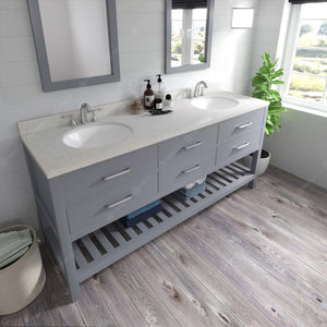 Virtu USA Caroline Estate 72" Double Bath Vanity with Dazzle White Top and Square Sinks with Brushed Nickel Faucets with Matching Mirrors