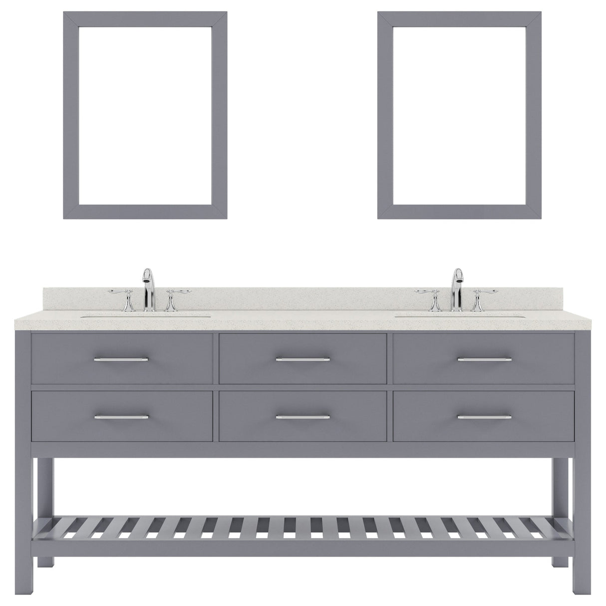 Virtu USA Caroline Estate 72" Double Bath Vanity with Dazzle White Top and Round Sink with Mirrors - Luxe Bathroom Vanities