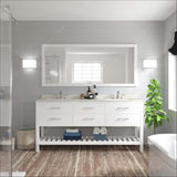 Virtu USA Caroline Estate 72" Double Bath Vanity with White Quartz Top and Round Sinks with Matching Mirror