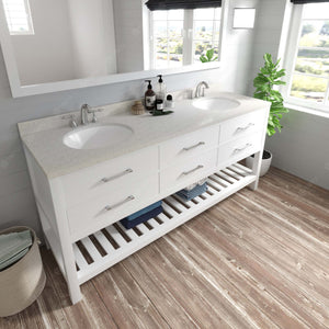 Virtu USA Caroline Estate 72" Double Bath Vanity with Dazzle White Top and Round Sinks with Brushed Nickel Faucets with Matching Mirror