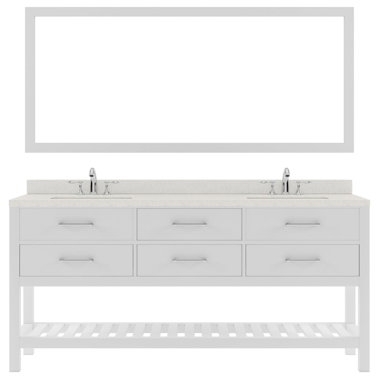 Virtu USA Caroline Estate 72" Double Bath Vanity with White Quartz Top and Round Sinks with Matching Mirror - Luxe Bathroom Vanities