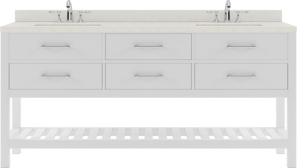 Virtu USA Caroline Estate 72" Double Bath Vanity with Dazzle White Quartz Top and Round Sinks with Matching Mirrors