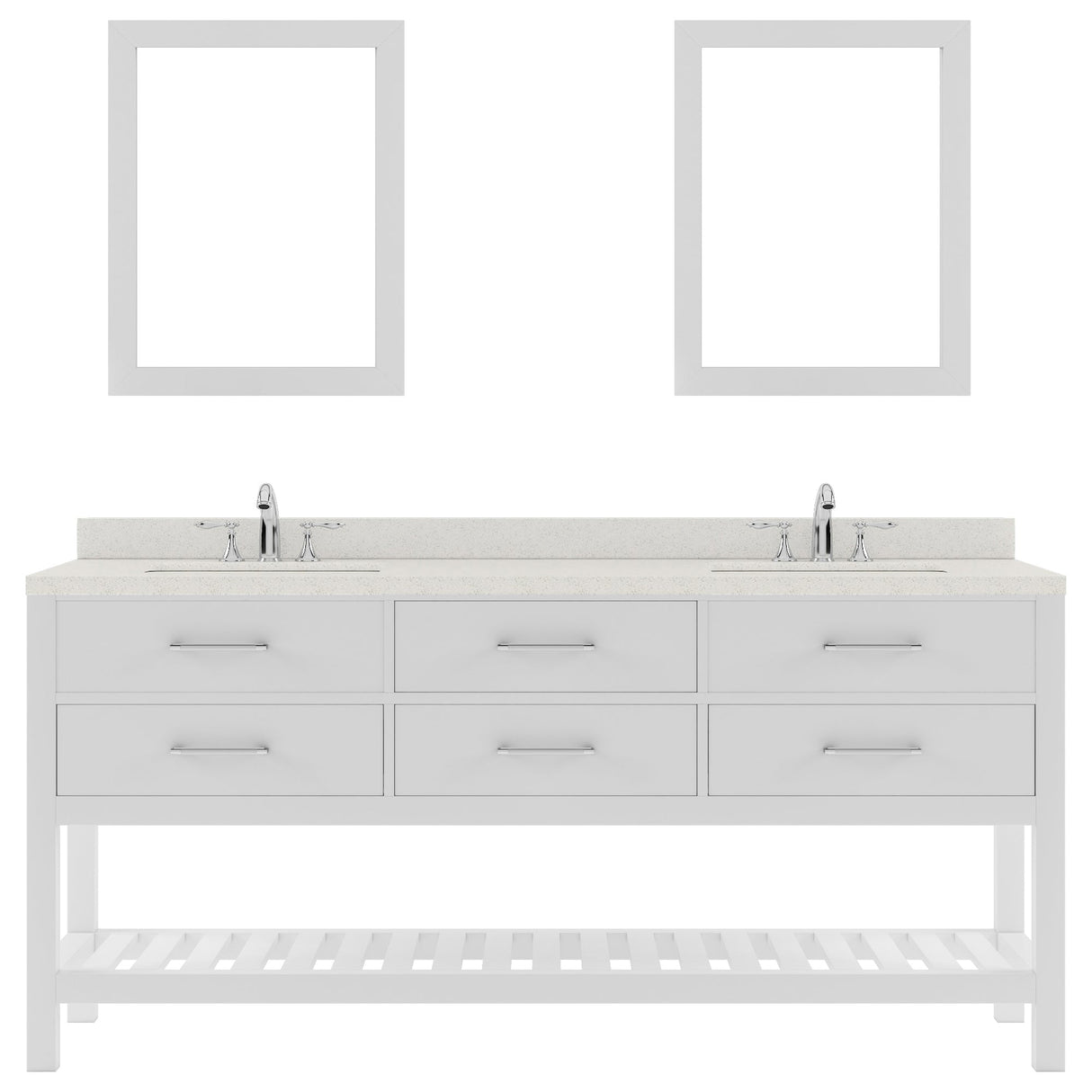 Virtu USA Caroline Estate 72" Double Bath Vanity with Dazzle White Top and Round Sinks with Brushed Nickel Faucets with Matching Mirrors - Luxe Bathroom Vanities