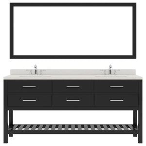 Virtu USA Caroline Estate 72" Double Bath Vanity with Dazzle White Top and Square Sinks with Polished Chrome Faucets with Matching Mirror - Luxe Bathroom Vanities