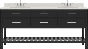 Virtu USA Caroline Estate 72" Double Bath Vanity with Dazzle White Top and Square Sinks with Polished Chrome Faucets with Matching Mirror