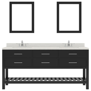 Virtu USA Caroline Estate 72" Double Bath Vanity with Dazzle White Top and Square Sinks with Polished Chrome Faucets with Matching Mirrors - Luxe Bathroom Vanities