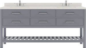 Virtu USA Caroline Estate 72" Double Bath Vanity with Dazzle White Top and Square Sinks with Polished Chrome Faucets with Matching Mirrors