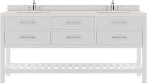 Virtu USA Caroline Estate 72" Double Bath Vanity with Dazzle White Top and Square Sinks with Polished Chrome Faucets with Matching Mirror