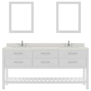 Virtu USA Caroline Estate 72" Double Bath Vanity with Dazzle White Top and Square Sinks with Polished Chrome Faucets with Matching Mirrors - Luxe Bathroom Vanities