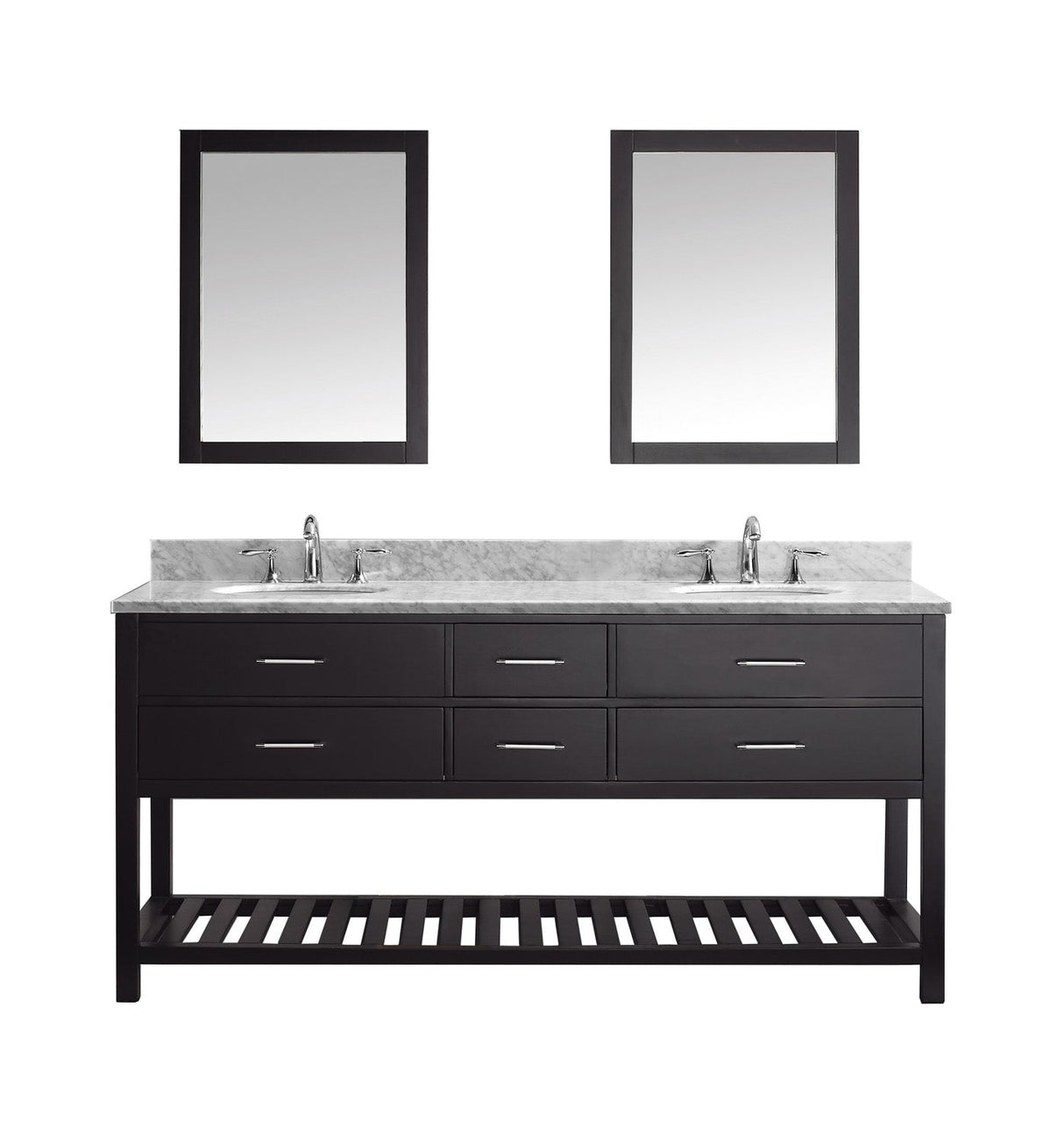 Virtu USA Caroline Estate 72" Double Bath Vanity with Marble Top and Round Sink with Brushed Nickel Faucet and Mirrors - Luxe Bathroom Vanities Luxury Bathroom Fixtures Bathroom Furniture