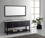 Virtu USA Caroline Estate 72" Double Bath Vanity with White Marble Top and Round Sinks with Matching Mirror