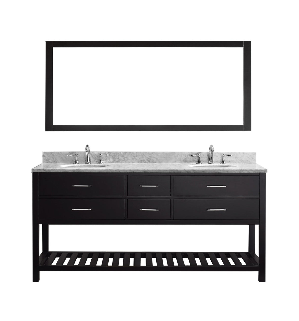 Virtu USA Caroline Estate 72" Double Bath Vanity with Marble Top and Round Sink with Brushed Nickel Faucet and Mirror - Luxe Bathroom Vanities Luxury Bathroom Fixtures Bathroom Furniture