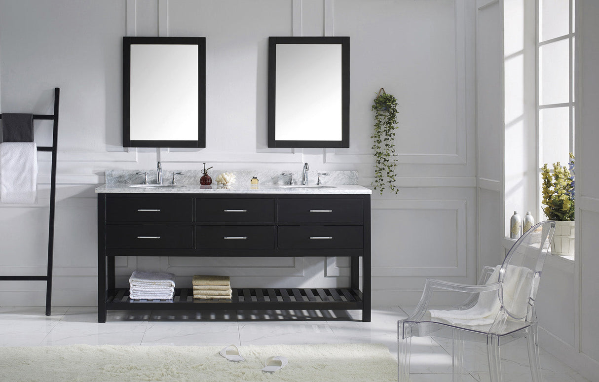 Virtu USA Caroline Estate 72" Double Bath Vanity with White Marble Top and Round Sinks with Matching Mirrors