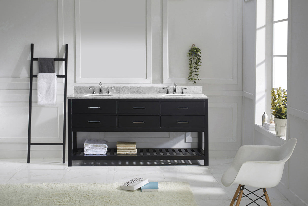 Virtu USA Caroline Estate 72" Double Bath Vanity with White Marble Top and Round Sinks