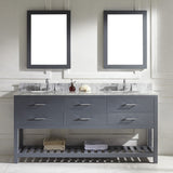 Virtu USA Caroline Estate 72" Double Bath Vanity with White Marble Top and Round Sinks with Brushed Nickel Faucets with Matching Mirrors