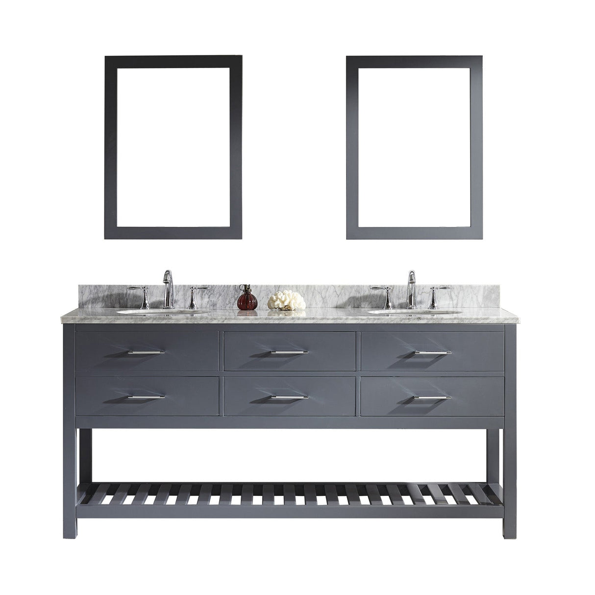 Virtu USA Caroline Estate 72" Double Bath Vanity with Marble Top and Round Sink with Brushed Nickel Faucet and Mirrors - Luxe Bathroom Vanities Luxury Bathroom Fixtures Bathroom Furniture