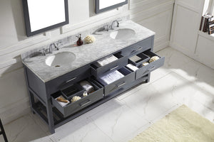 Virtu USA Caroline Estate 72" Double Bath Vanity with White Marble Top and Round Sinks with Polished Chrome Faucets with Matching Mirrors
