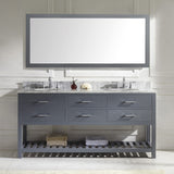 Virtu USA Caroline Estate 72" Double Bath Vanity with White Marble Top and Round Sinks with Matching Mirror