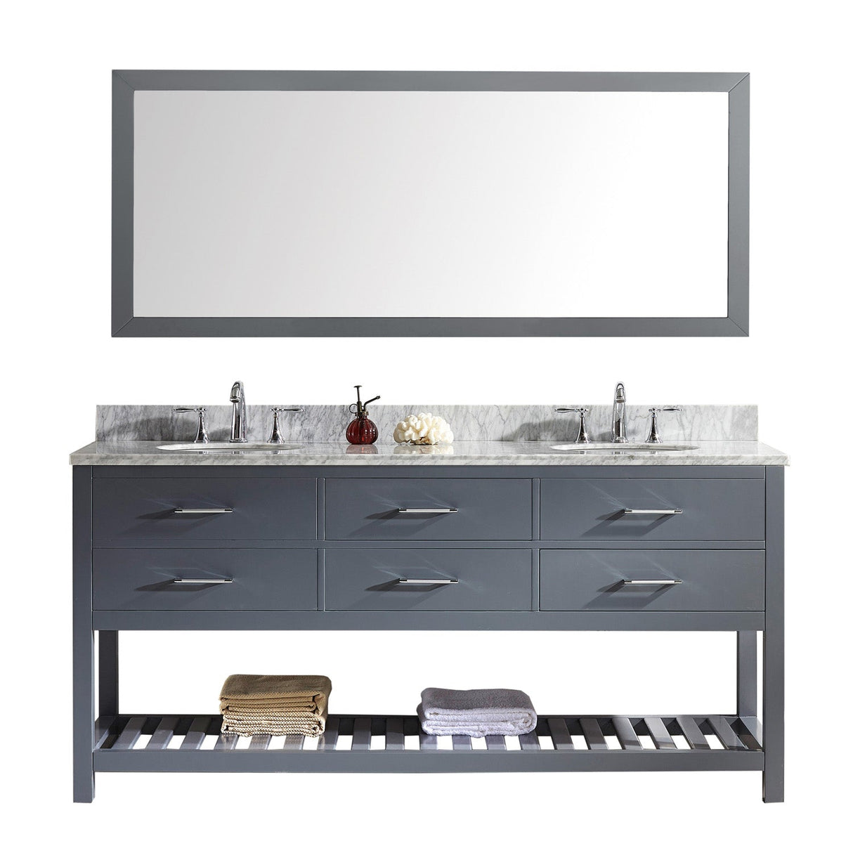 Virtu USA Caroline Estate 72" Double Bath Vanity with Marble Top and Round Sink with Mirror - Luxe Bathroom Vanities Luxury Bathroom Fixtures Bathroom Furniture