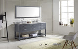 Virtu USA Caroline Estate 72" Double Bath Vanity with White Marble Top and Round Sinks with Polished Chrome Faucets with Matching Mirror