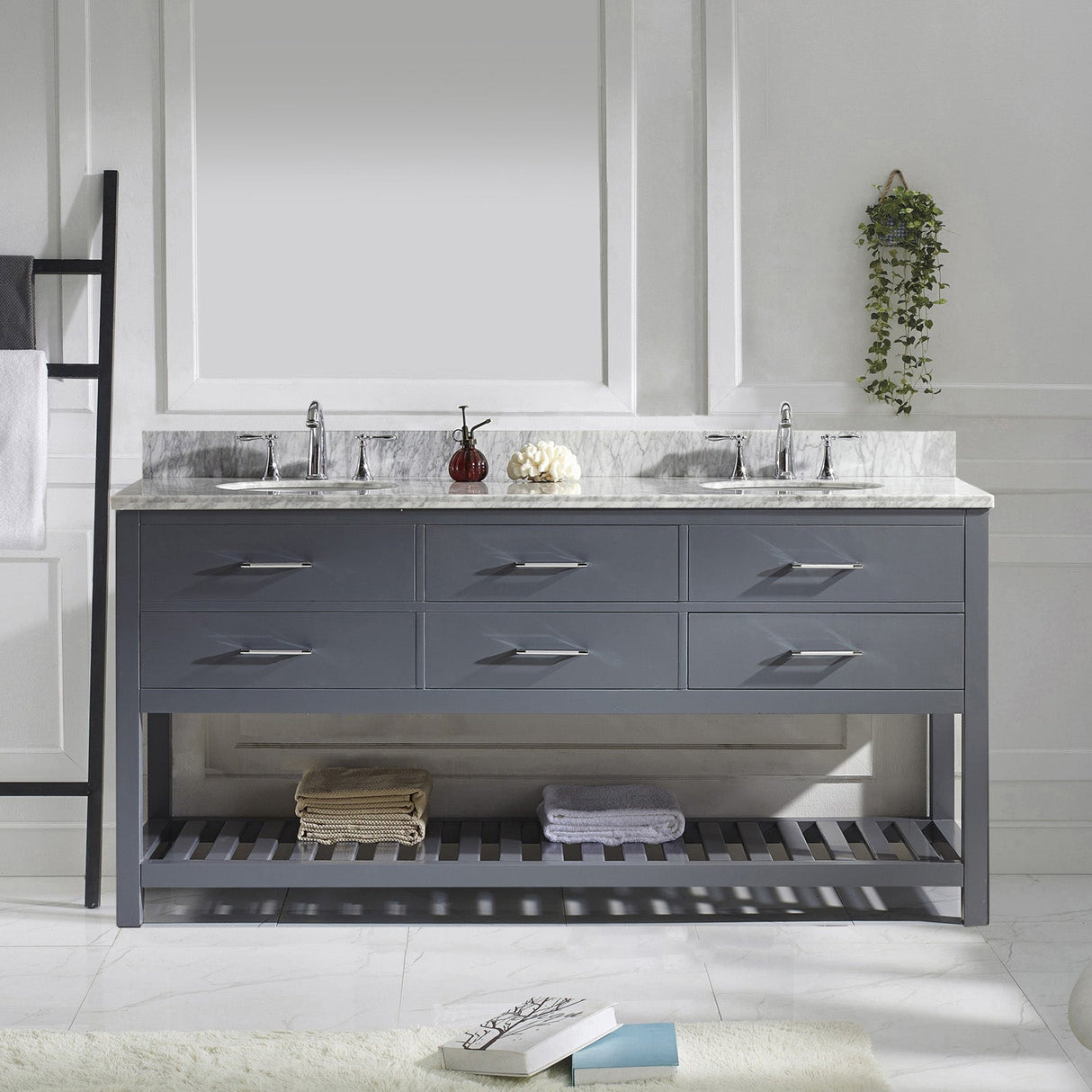 Virtu USA Caroline Estate 72" Double Bath Vanity with White Marble Top and Round Sinks