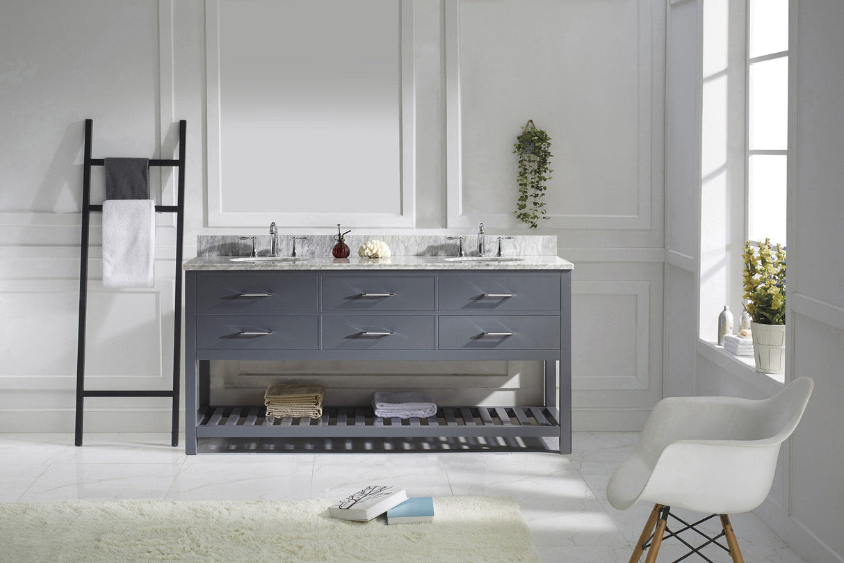Virtu USA Caroline Estate 72" Double Bath Vanity with White Marble Top and Round Sinks