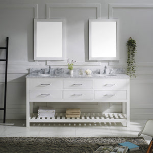 Virtu USA Caroline Estate 72" Double Bath Vanity with White Marble Top and Round Sinks with Brushed Nickel Faucets with Matching Mirrors