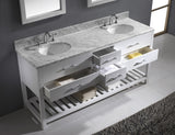 Virtu USA Caroline Estate 72" Double Bath Vanity with White Marble Top and Round Sinks with Brushed Nickel Faucets with Matching Mirrors