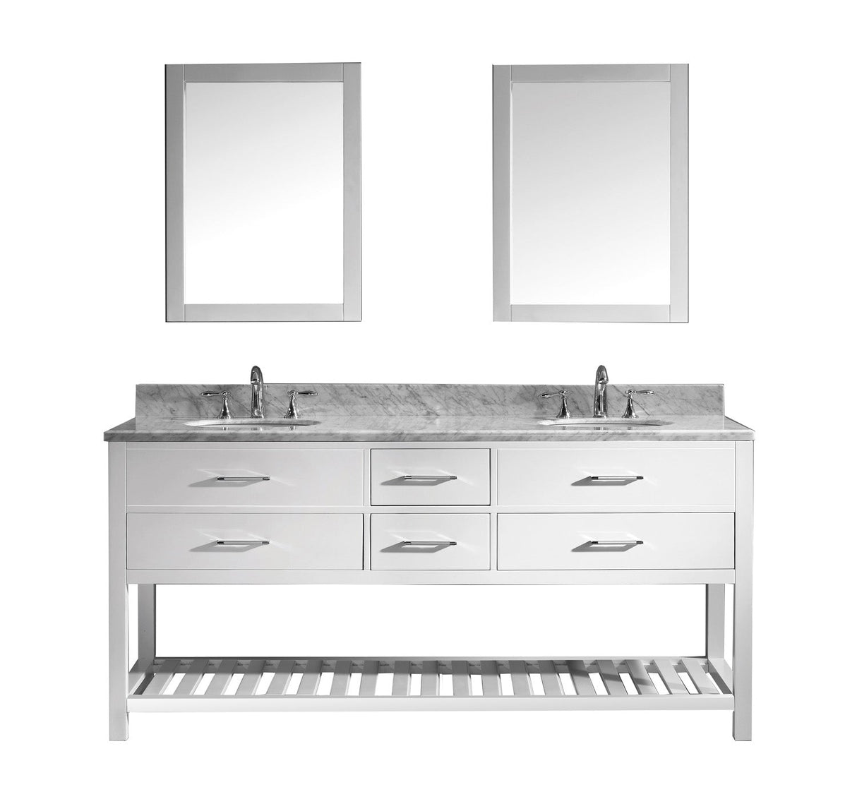 Virtu USA Caroline Estate 72" Double Bath Vanity with Marble Top and Round Sink with Brushed Nickel Faucet and Mirrors - Luxe Bathroom Vanities Luxury Bathroom Fixtures Bathroom Furniture